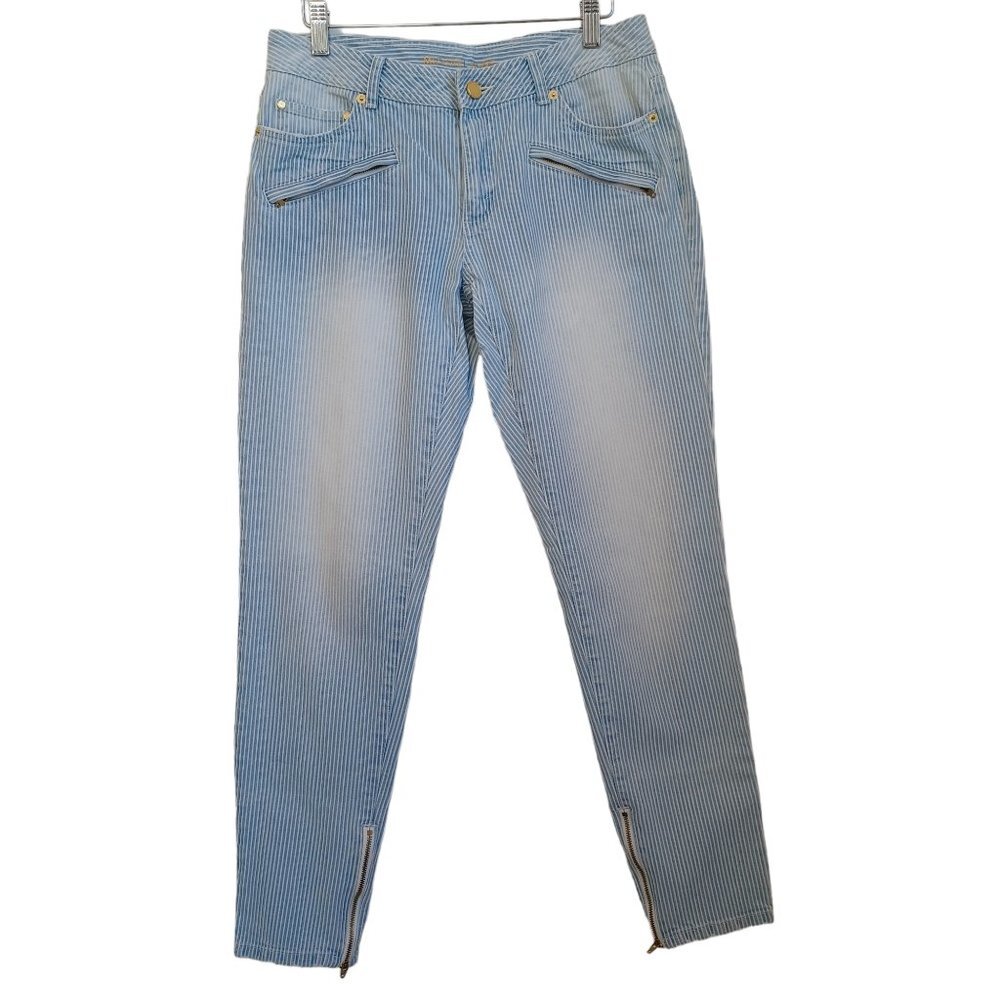 Michael Kors Striped Jeans Pants Blue White Izzy Ankle‎ Zip Skinny Womens 6